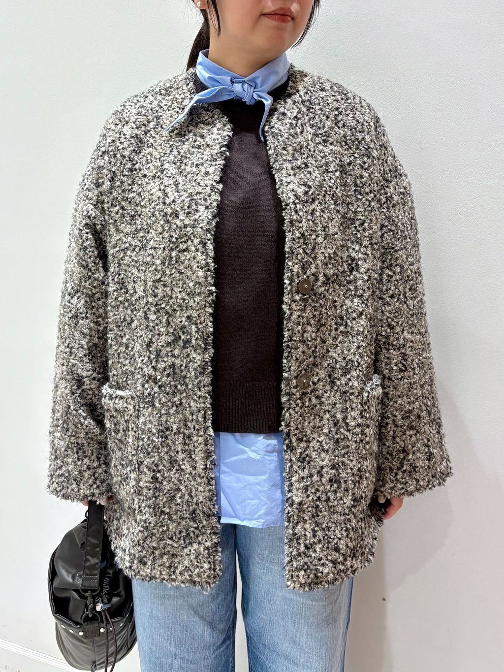 ループヤーンノーカラージャケットコートのコーディネートスナップ