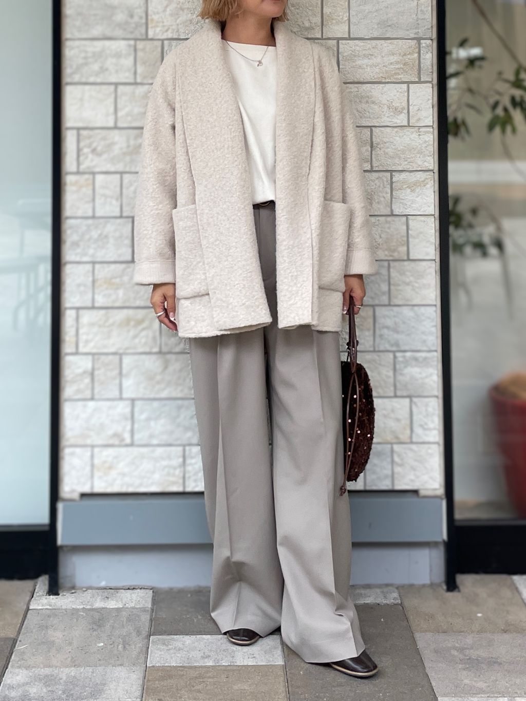 追加》ブークレージャージ着流しコートのコーディネートスナップ