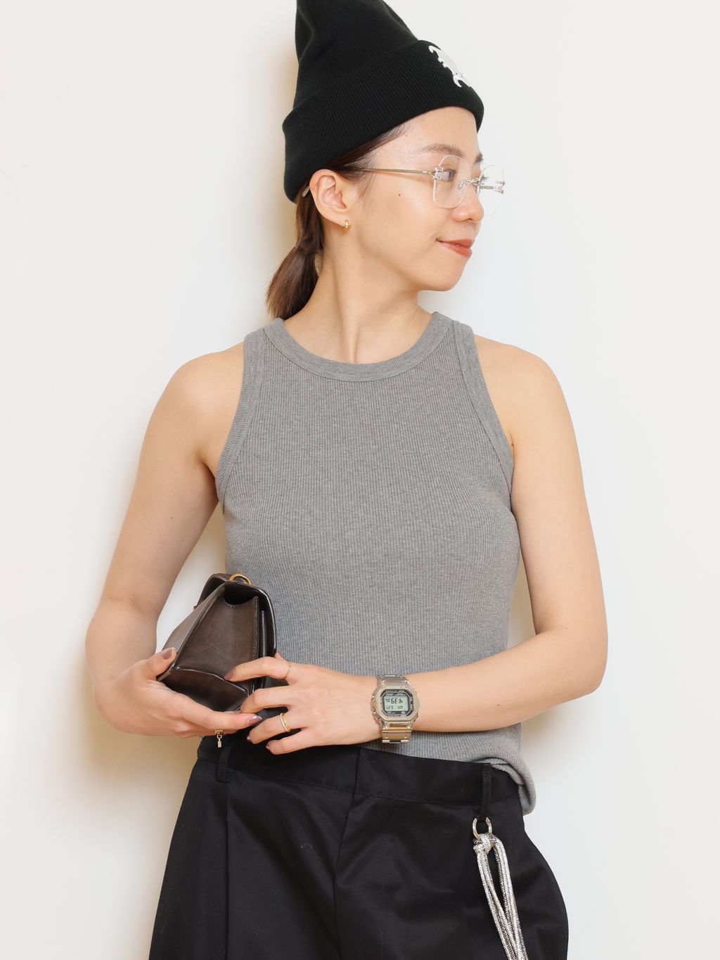 【数回着用　タグ保管あり】　ミューズドゥドゥーズィエムクラス　LOREL LOREL RIB タンクトップのコーディネートスナップ（HASE）｜MUSE de
