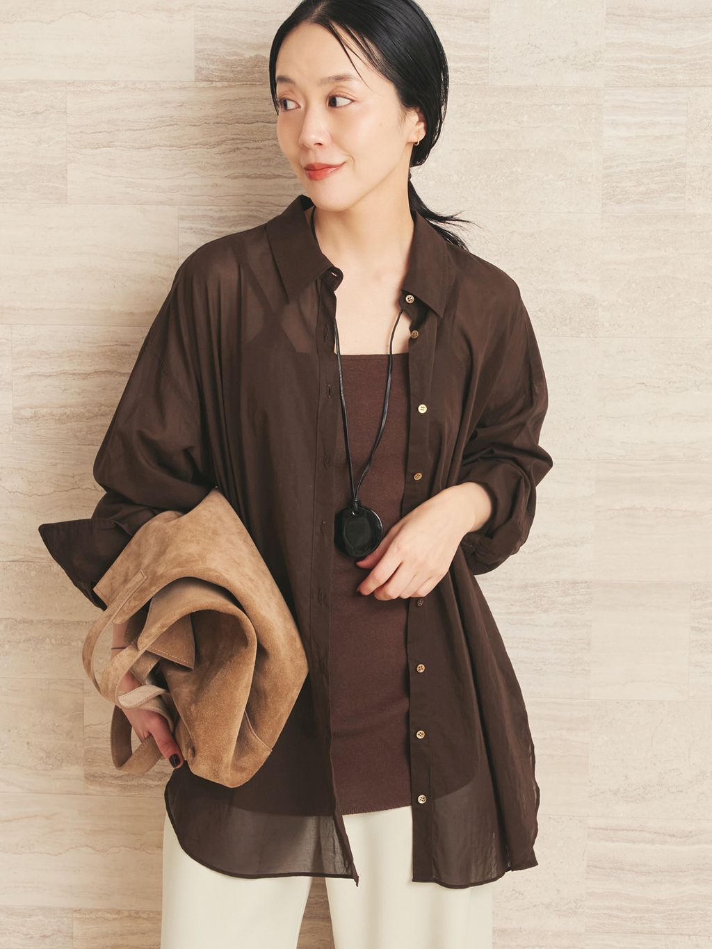 new cotton sheer シャツのコーディネートスナップ（midori）｜Plage