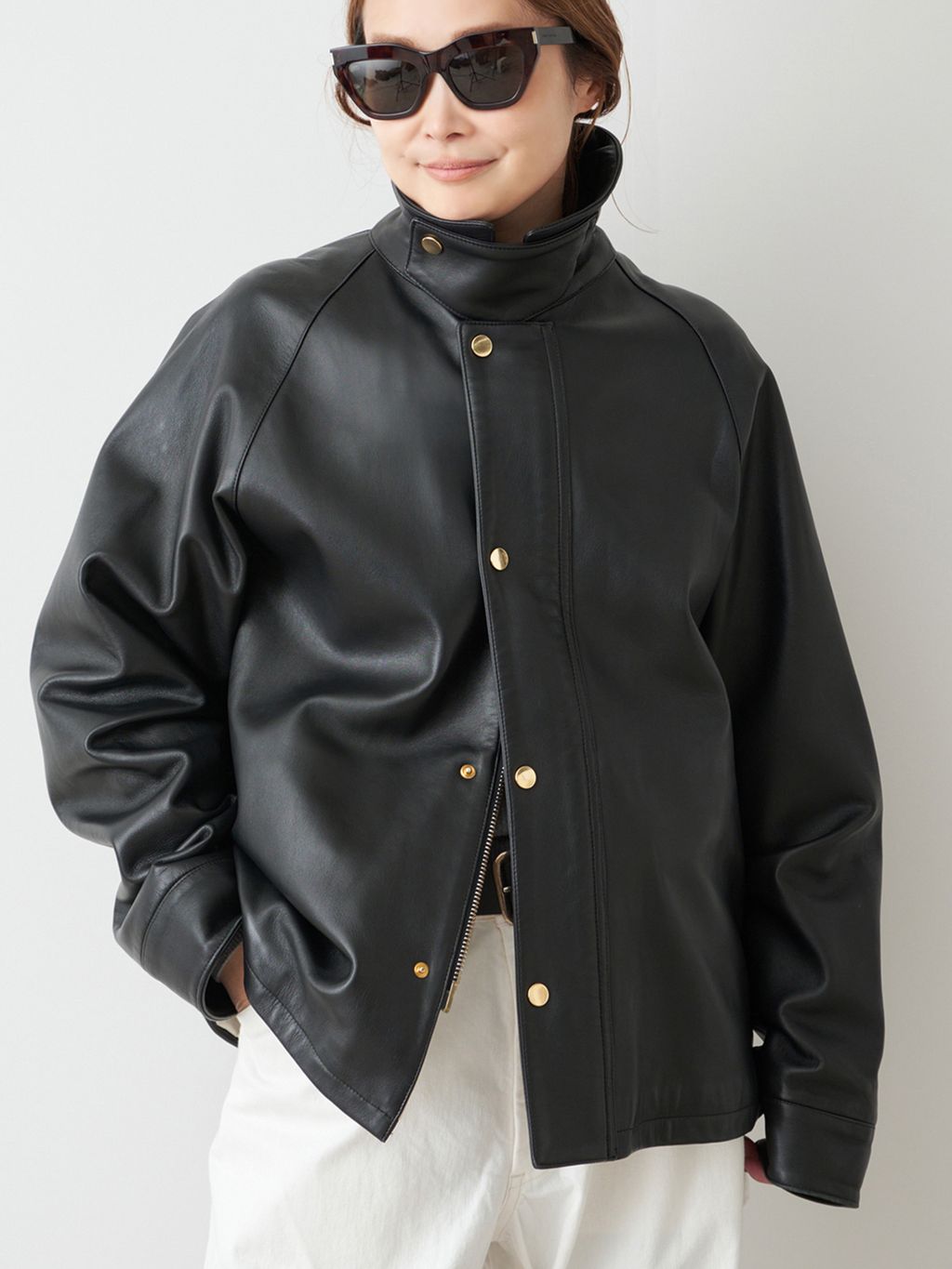 追加 CINQUANTA レザーブルゾンのコーディネートスナップ（MIZU