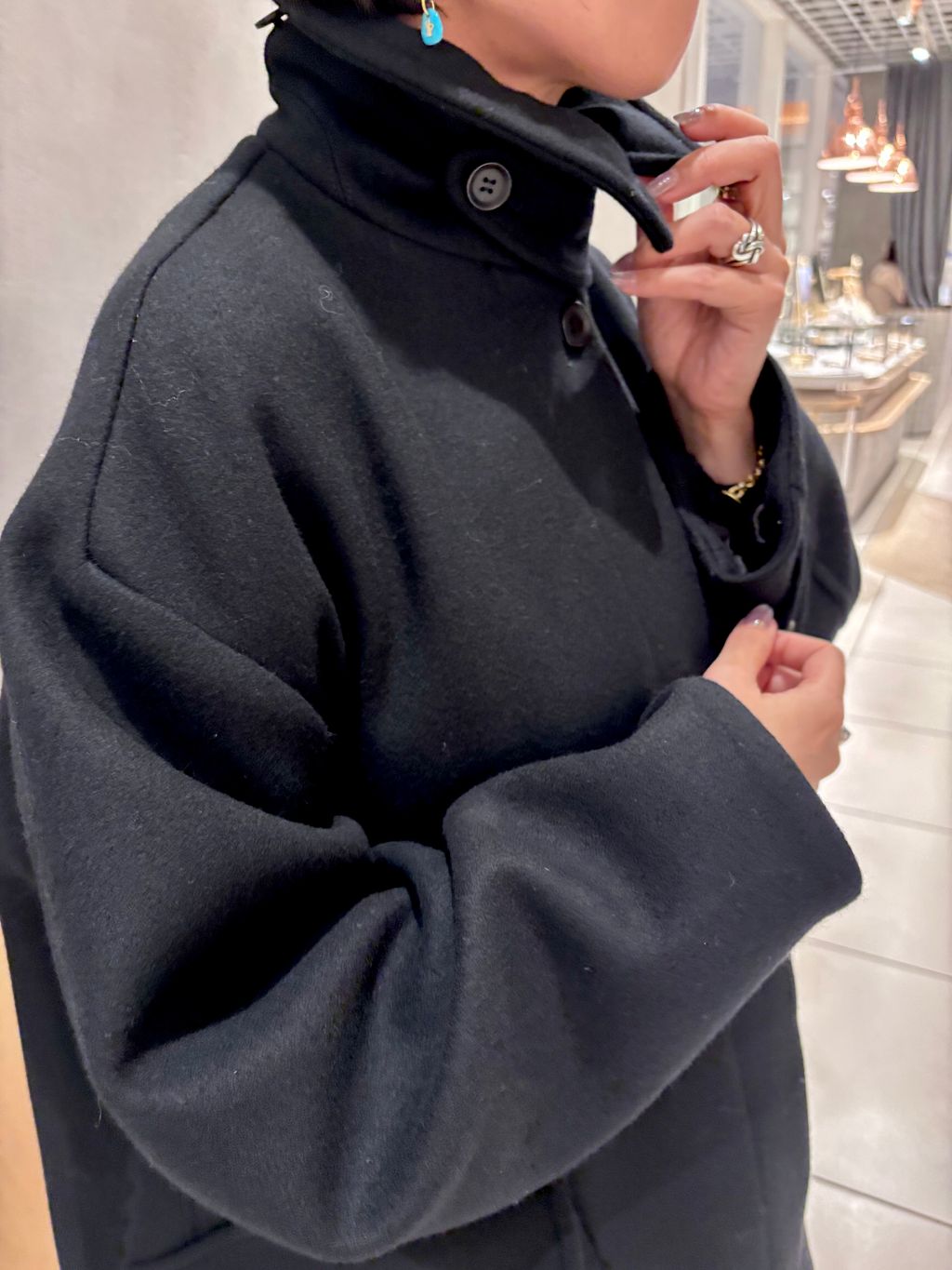 IENA LA BOUCLE ハードメルトンスタンドネックコート BLACK IENA LA