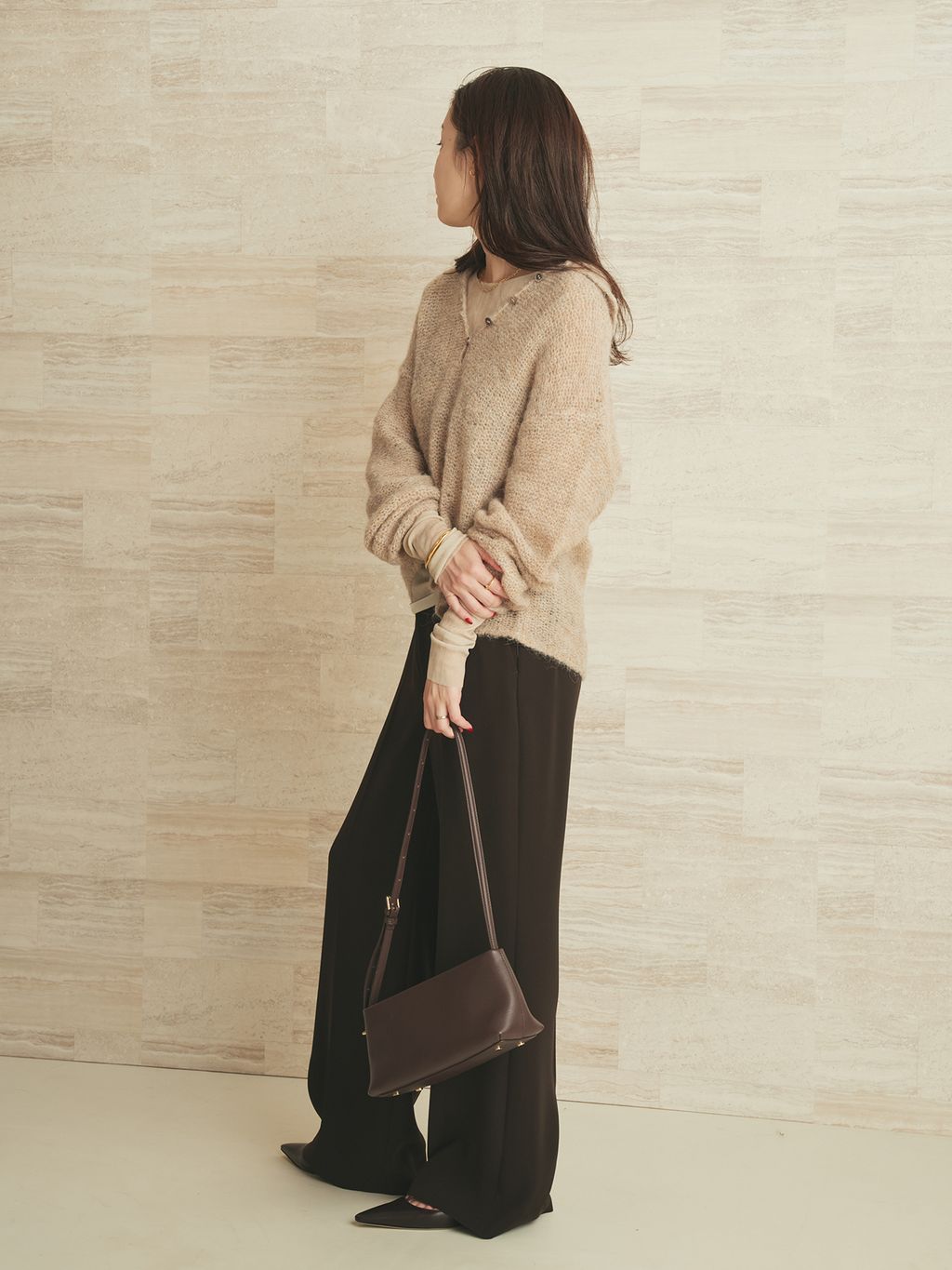 追加》ALPACA MIX BUTTON ニット 2のコーディネートスナップ（Nene