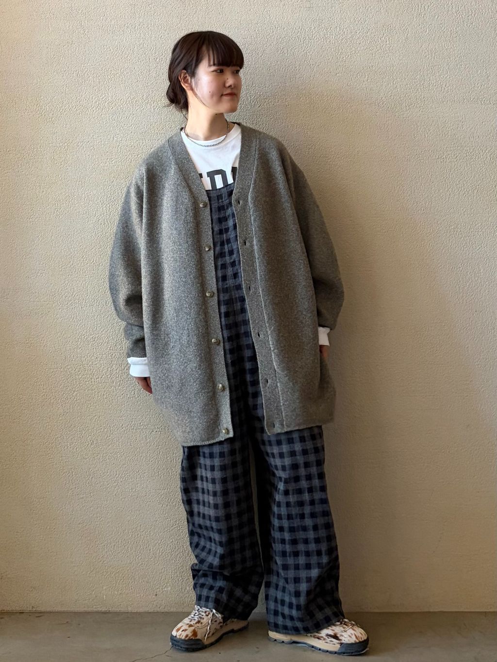 シャギーチェック フィッシャーオーバーオールのコーディネート