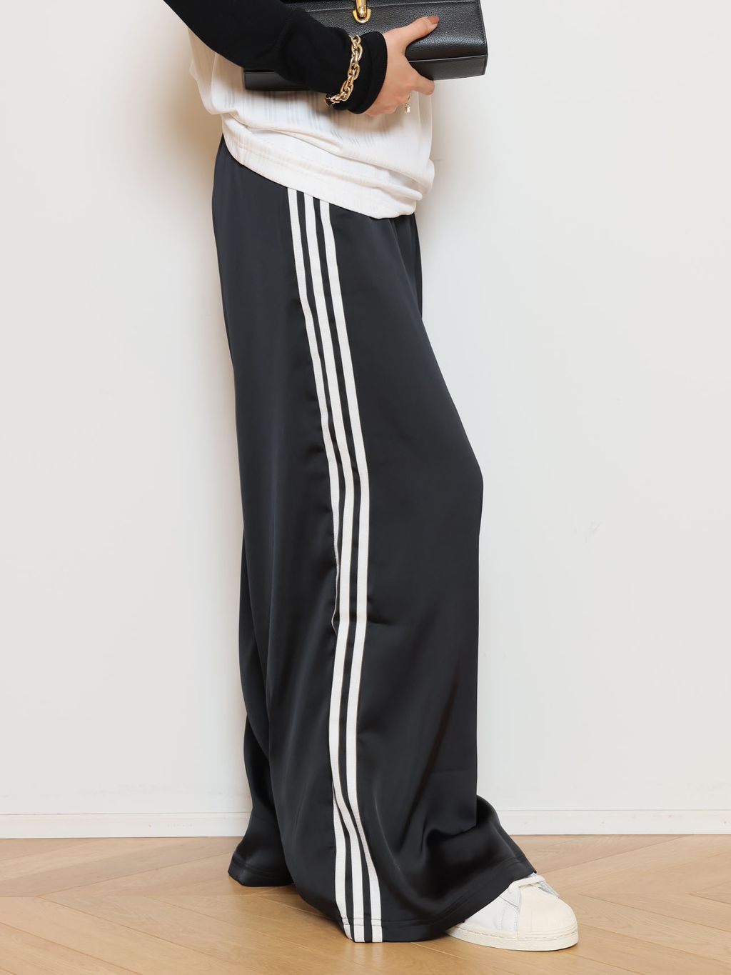 ADIDAS/アディダス】SATIN WIDE LEG TRACK パンツ（BLACK）の