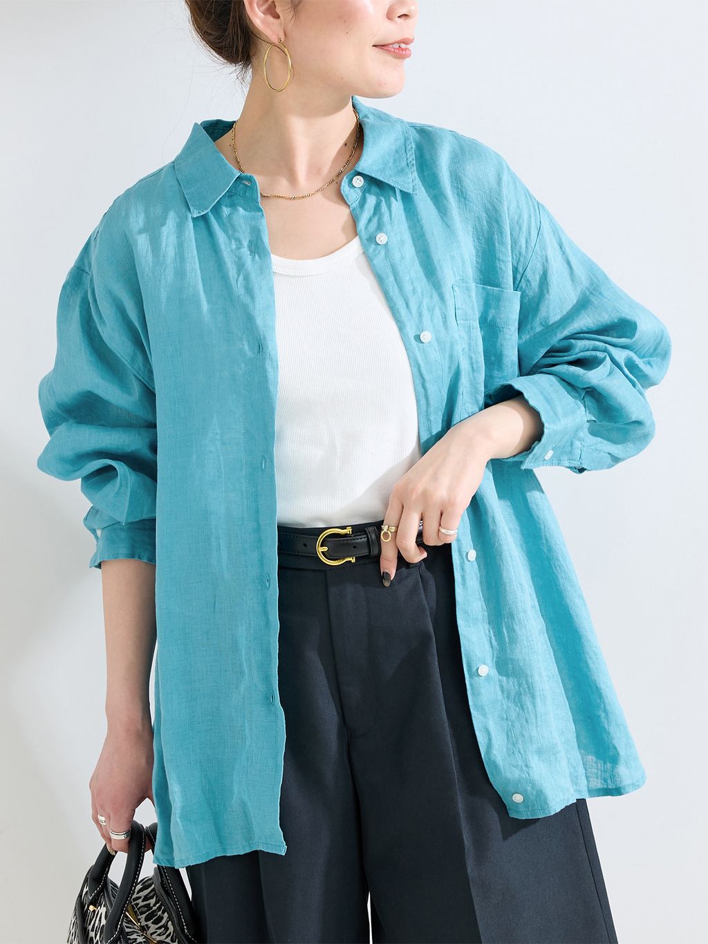 S/Mサイズ展開》手洗い可 / 2WAYフレンチリネンシャツのコーディネート