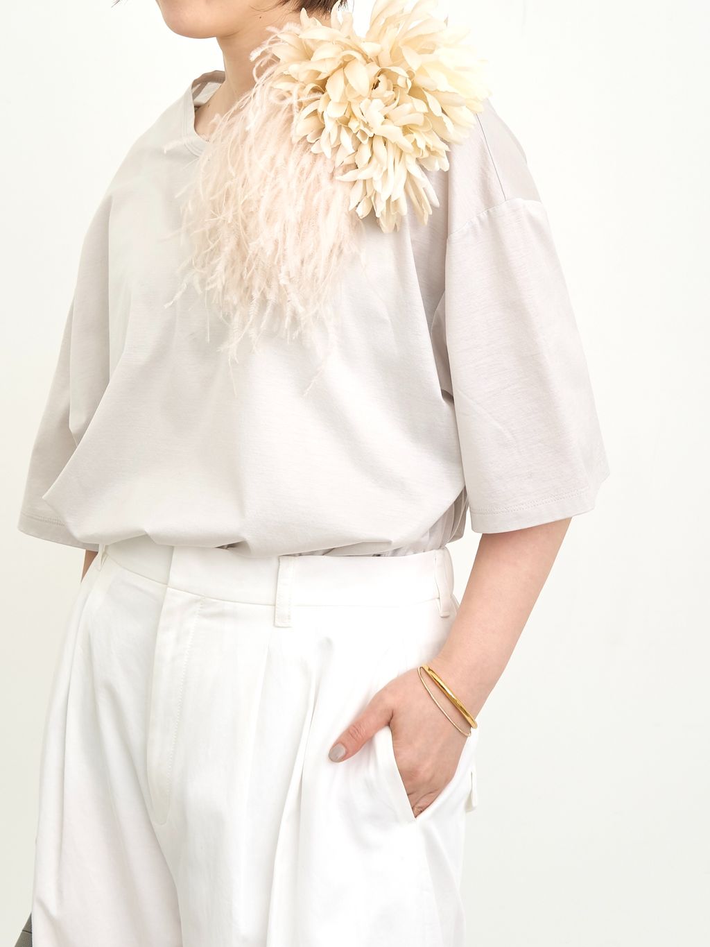 INDRESS (インドレス) L'Appartement 【INDRESS/インドレス】Cotton t-shirt グレー 1 INDRESS/インドレス】 COTTON JERSEY TEE（Tシャツ／カットソー）｜L