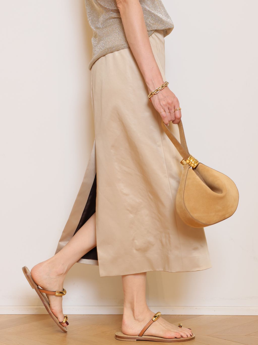 M*U様 DeuxiemeClass MUSE＊2WAYベージュ フリンジポンチ AMANU/アマヌ】THE ZAMBIA STACKED RING バッグ(SUEDE)の
