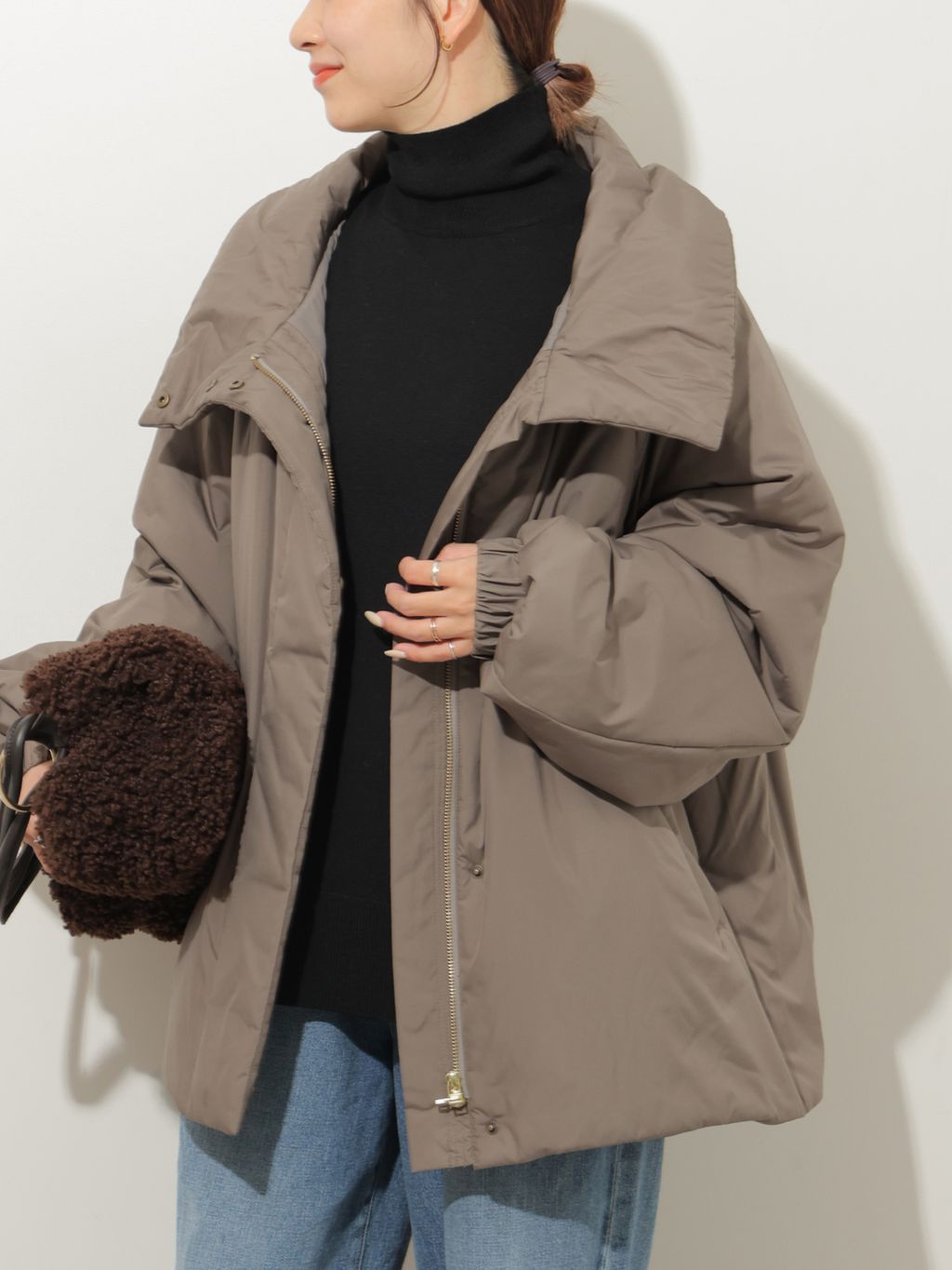 予約》撥水タフタビッグカラー中わたブルゾンのコーディネートスナップ