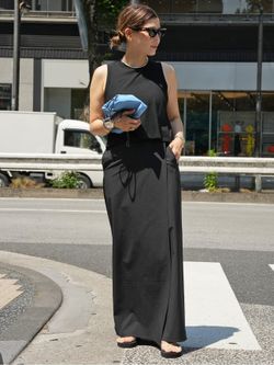 Deuxieme Classe セルリ CROPPED タンクトップ　ブラック CELERI CROPPED タンクトップのコーディネートスナップ（HIRO