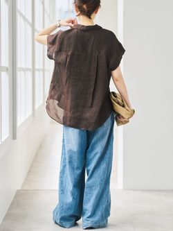 セットアップ可》ラミーブレンドフレンチスリーブシャツの