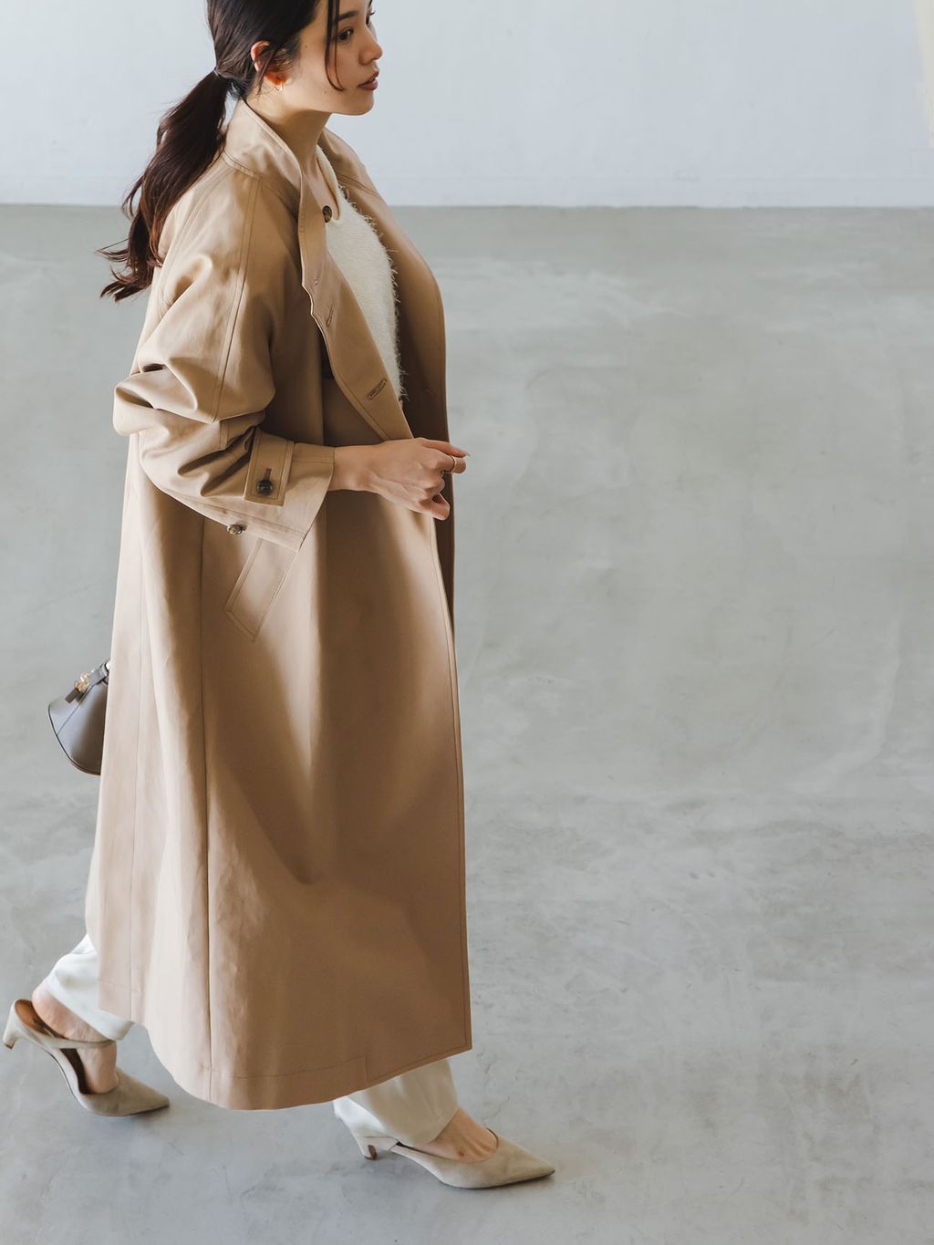 26SS先行予約》コットンダブルクロスハイネックロングコートの