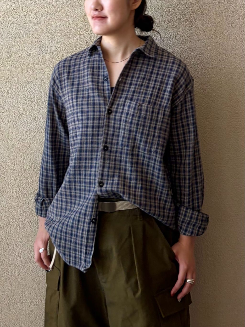HTS】COTTON CHECK ONE-UP COLLAR SHIRTのコーディネートスナップ（A.S