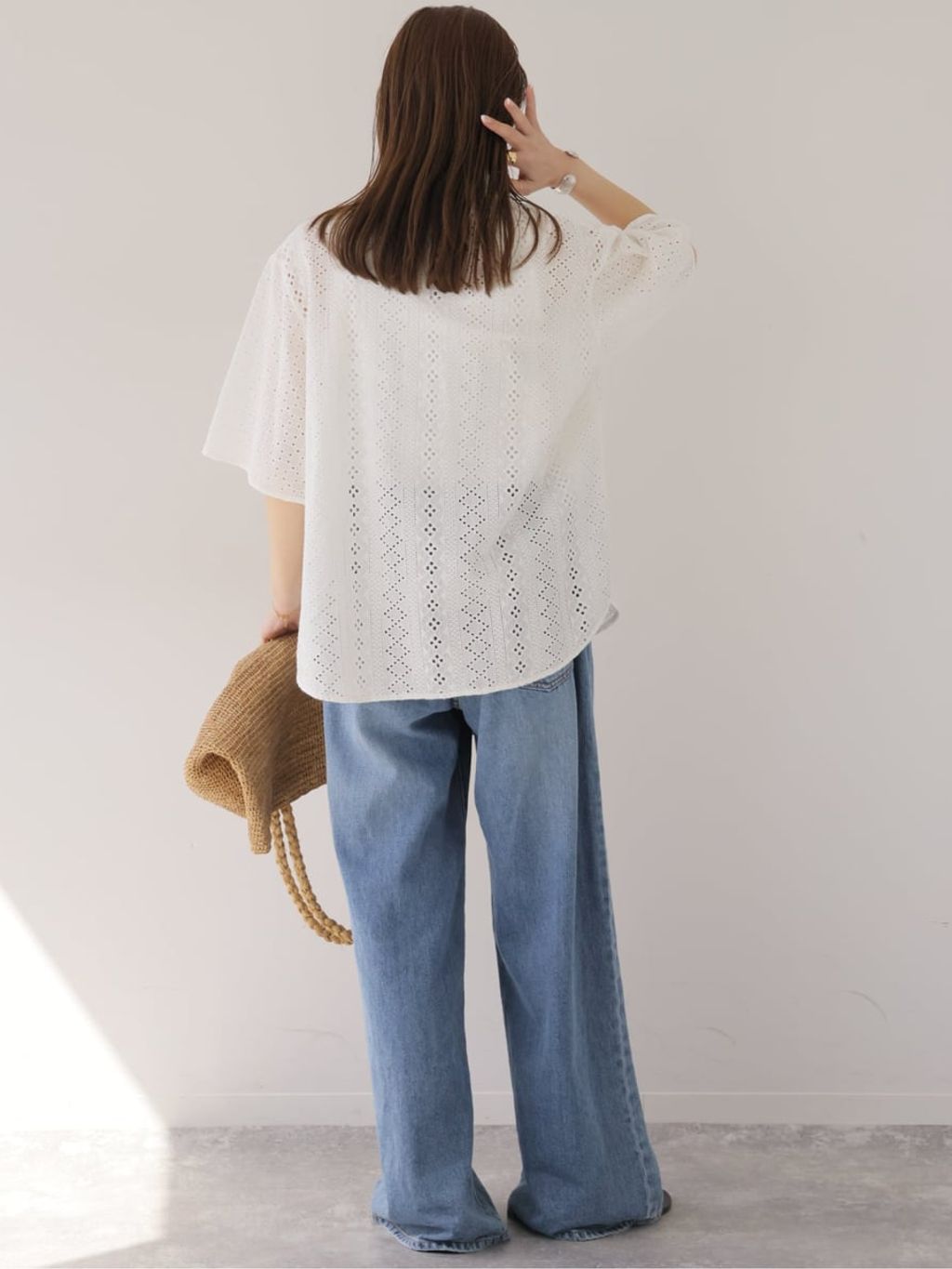 一部WEB限定追加》コットンカットワーク刺繍開襟シャツの