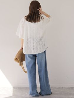 一部WEB限定追加》コットンカットワーク刺繍開襟シャツの