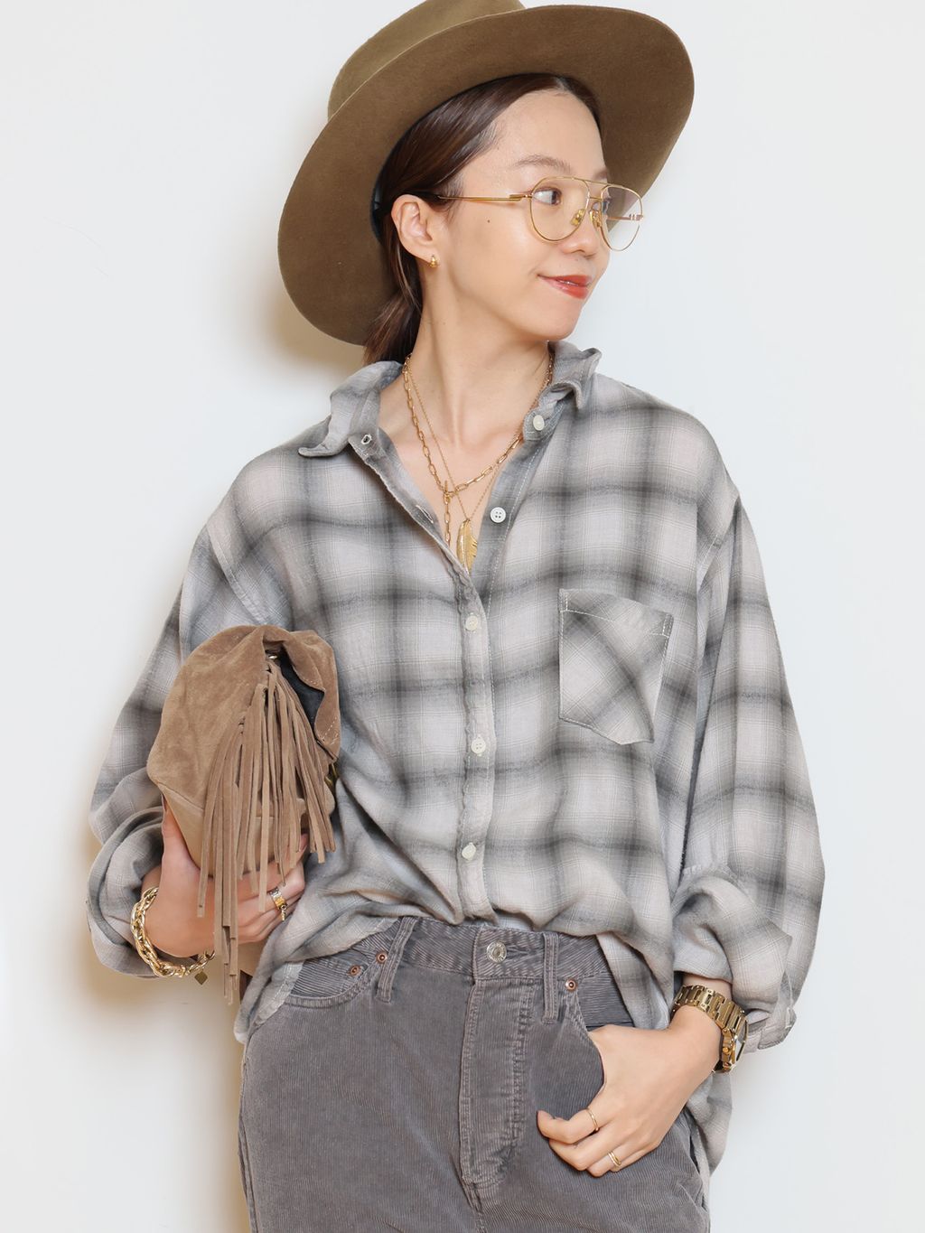 REMI RELIEF/レミレリーフ】 C/W OMBRE CHECK シャツのコーディネート 
