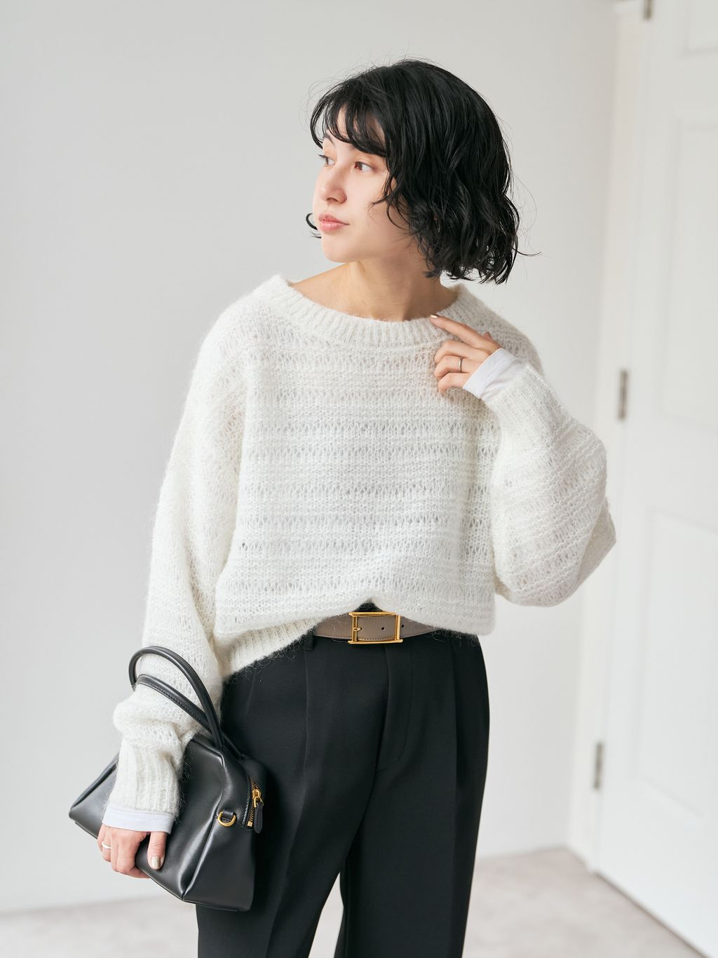 追加2》シアーボートネックプルオーバーのコーディネートスナップ