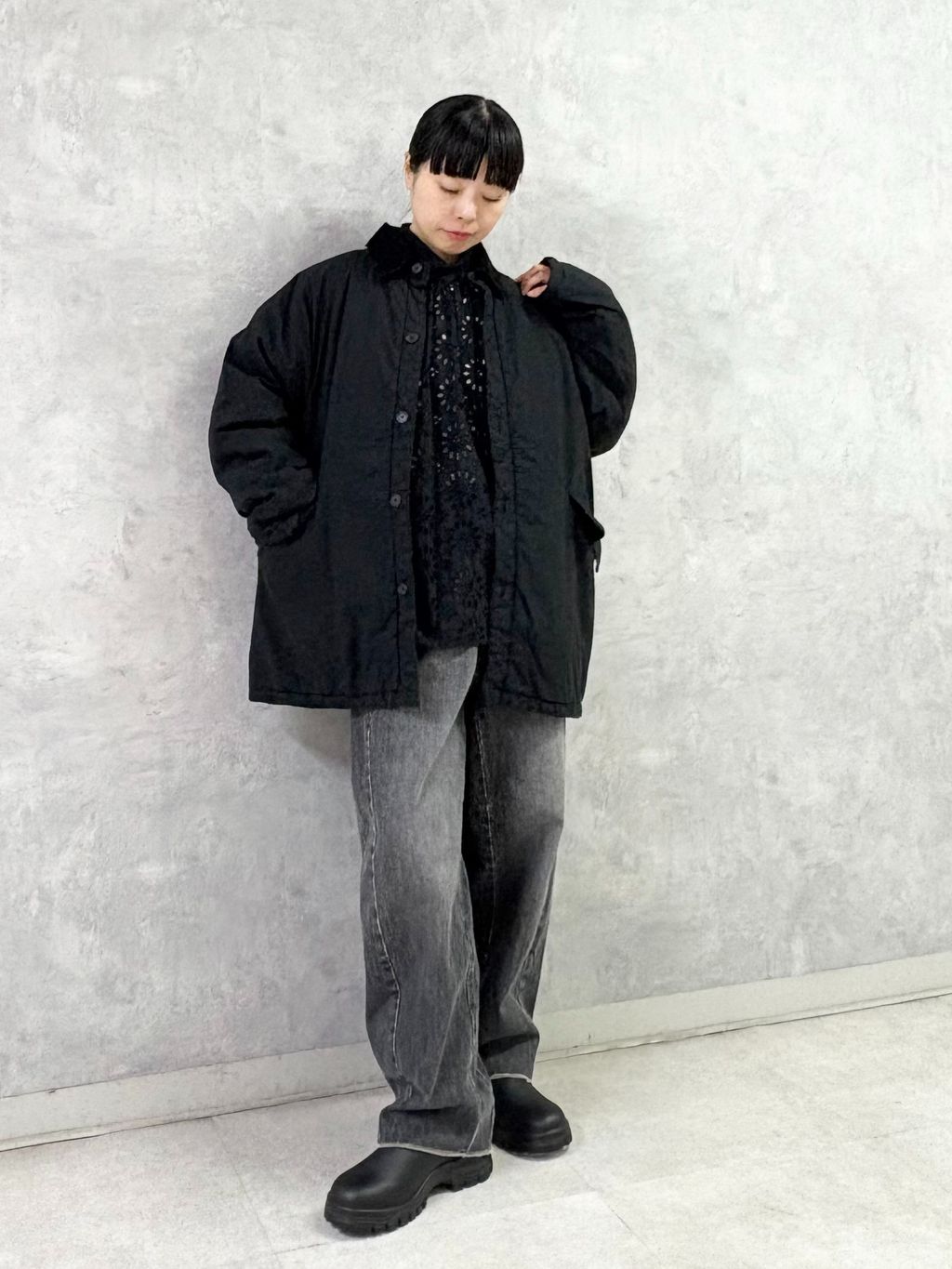 予約》ローンレース ハイネックパフブラウスのコーディネートスナップ