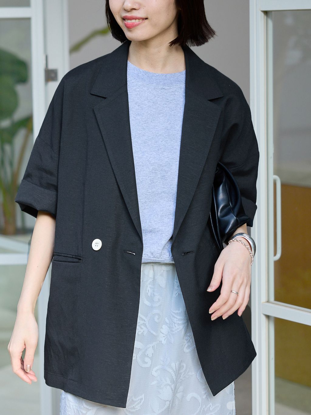 WEB限定/追加》リネンレーヨンハーフスリーブジャケットの