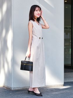 NOBLE 麻ストレッチロングジレワンピース グレー ノーブル NOBLE