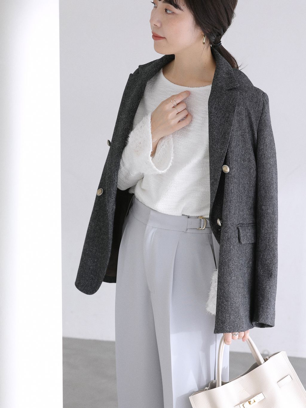 洗える】ジャガードスリーブプルオーバーのコーディネートスナップ