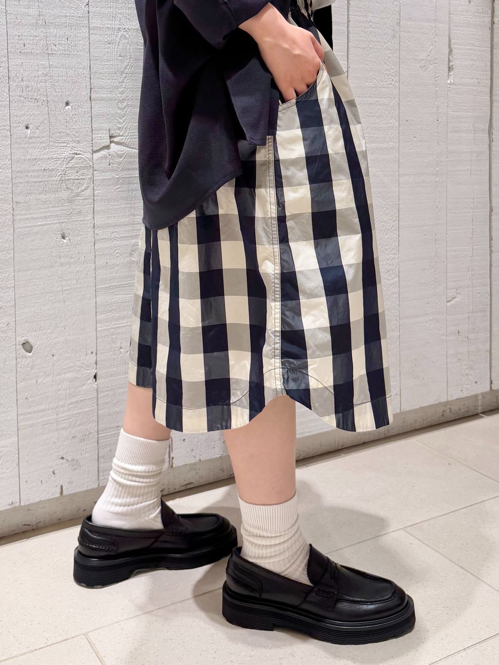 タフタチェックギャザーハーフパンツのコーディネートスナップ（AT