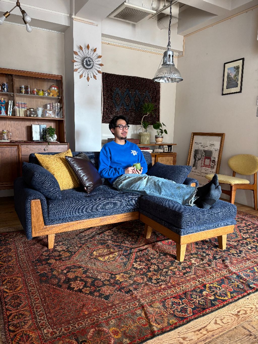 大型商品》WINDAN SOFA W1720 2nd NAVY ウィンダンソファの