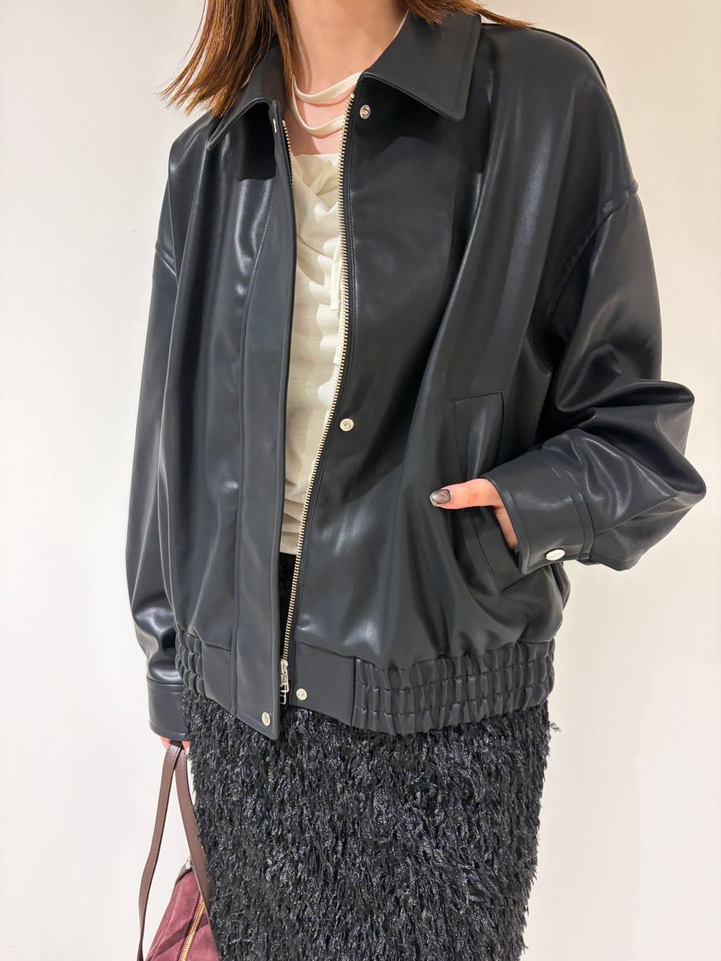 シリーズあり》FAKEレザーブルゾンのコーディネートスナップ（Nanami