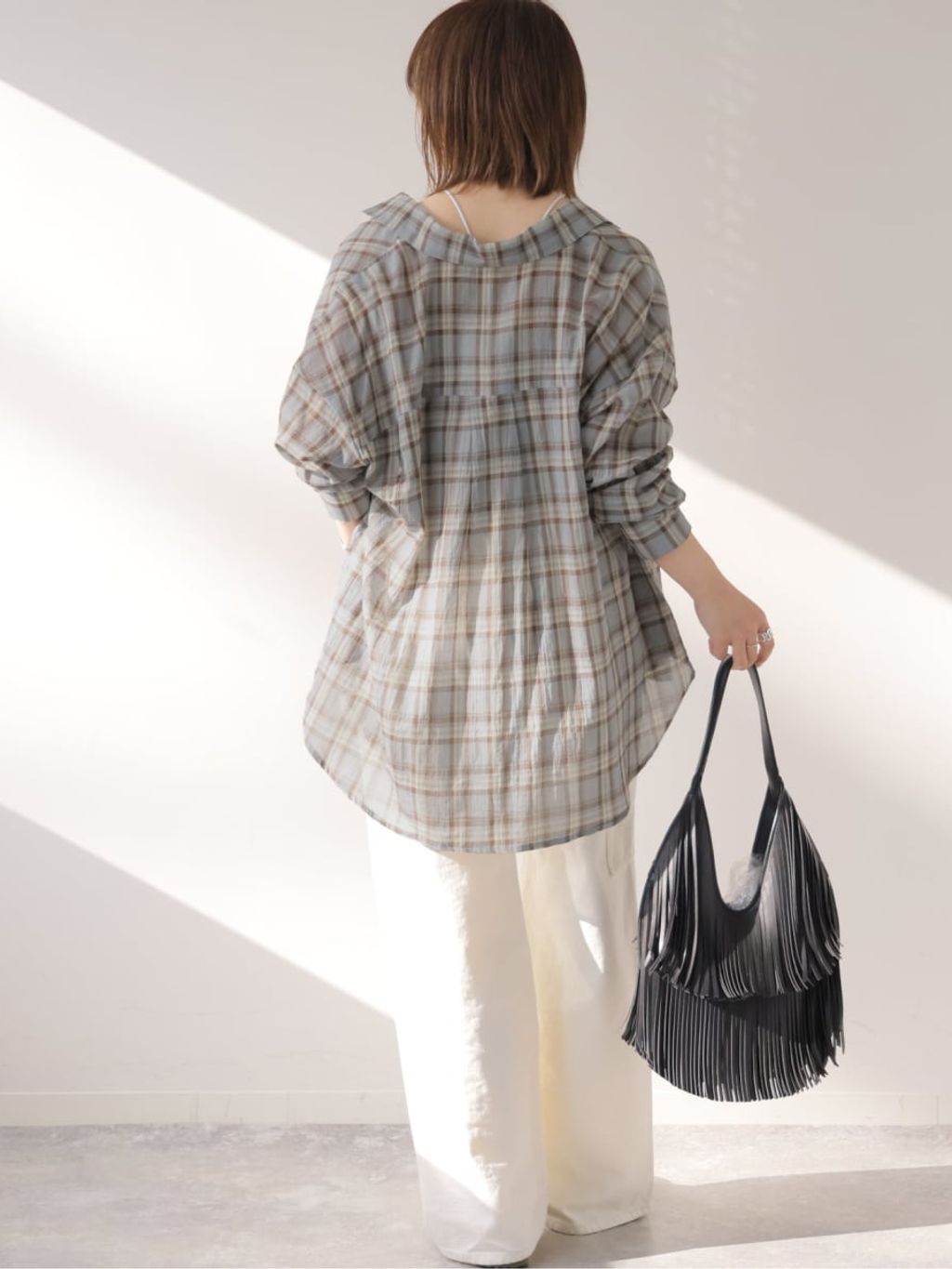予約》コットンチェックワッシャーシャツのコーディネートスナップ
