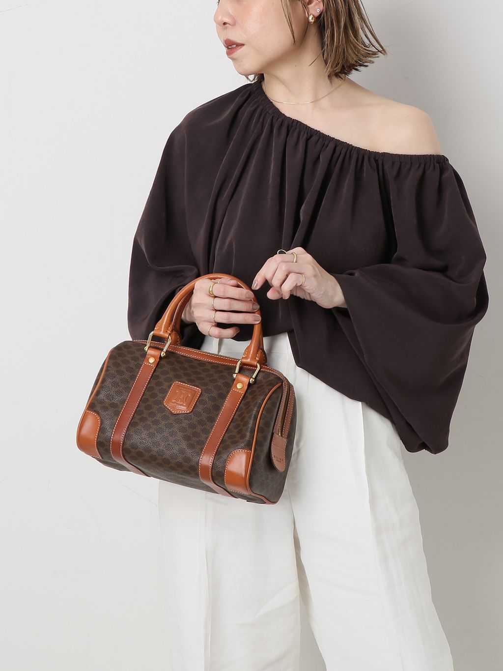 VINTAGE CELINE/セリーヌ】マカダム ボストンバッグ 25の