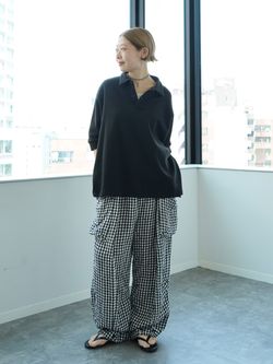 リネンチェック カーゴパンツのコーディネートスナップ（Y.S