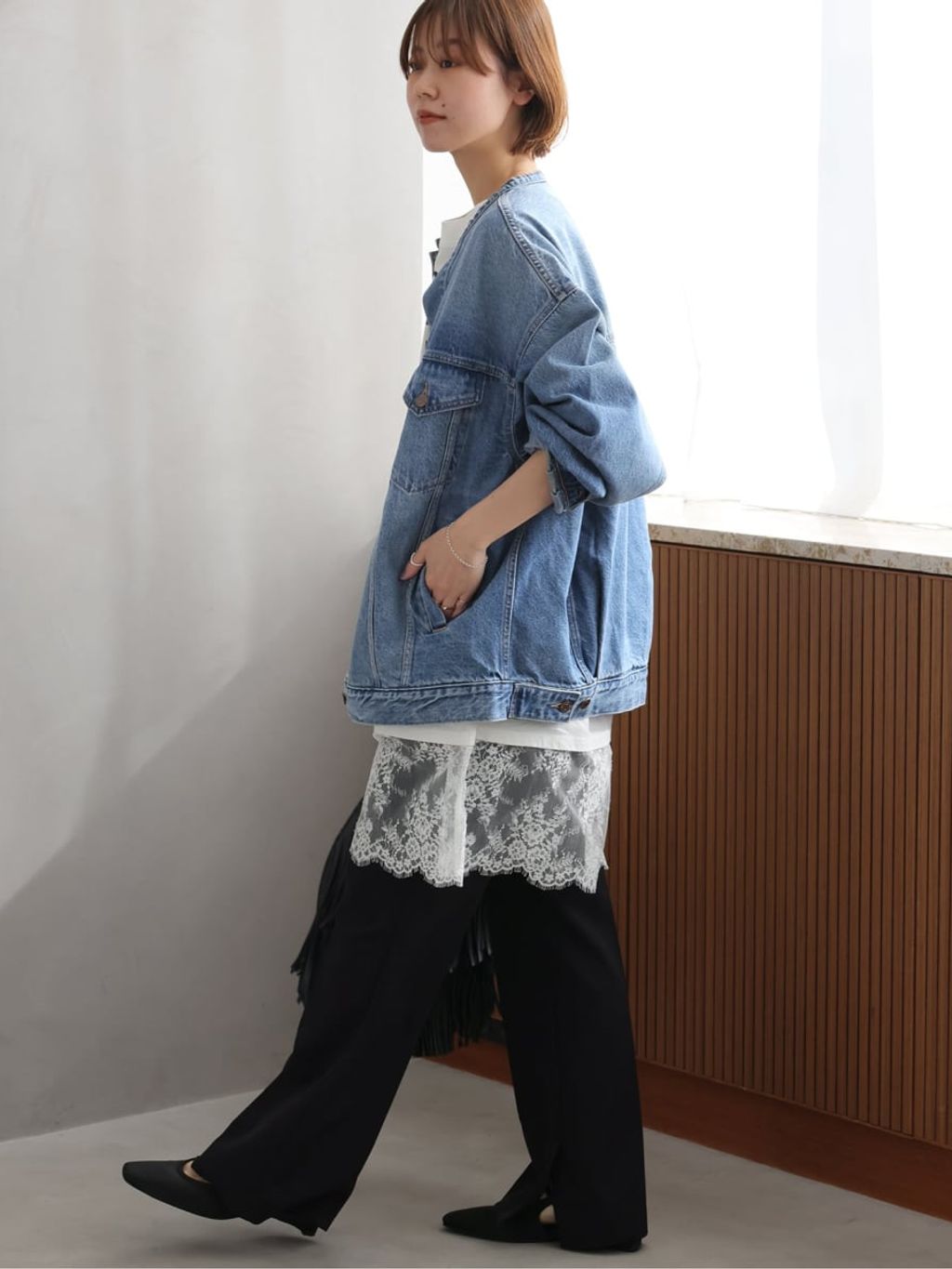 予約》［26SS新作］別注【LEVI'S】COLLARLESS XL TRUCKER：デニム