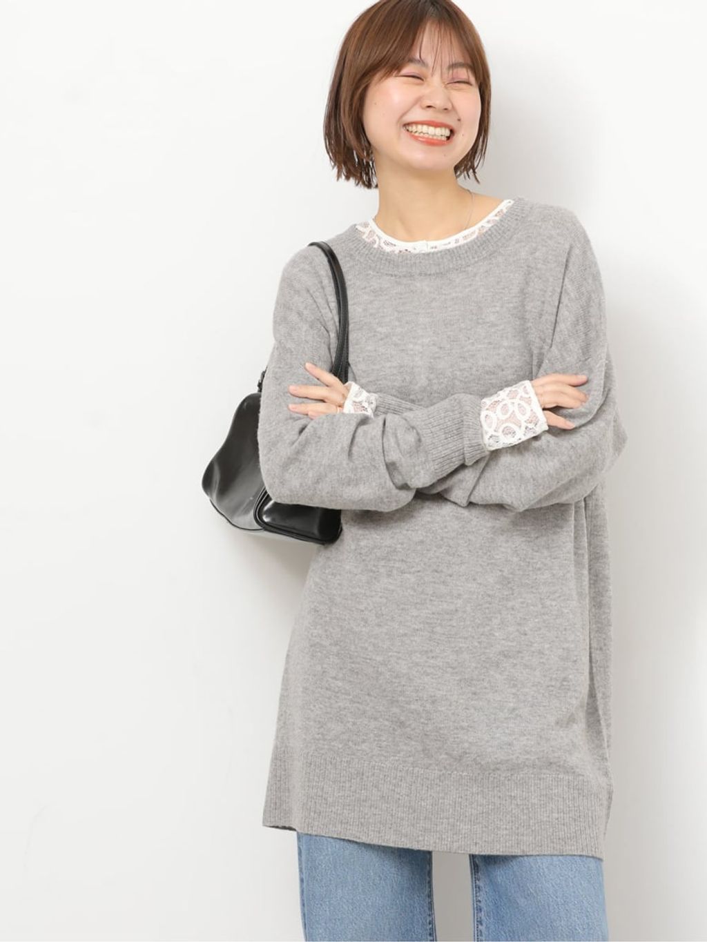 ウールカシミヤミックスチュニックプルオーバーのコーディネート