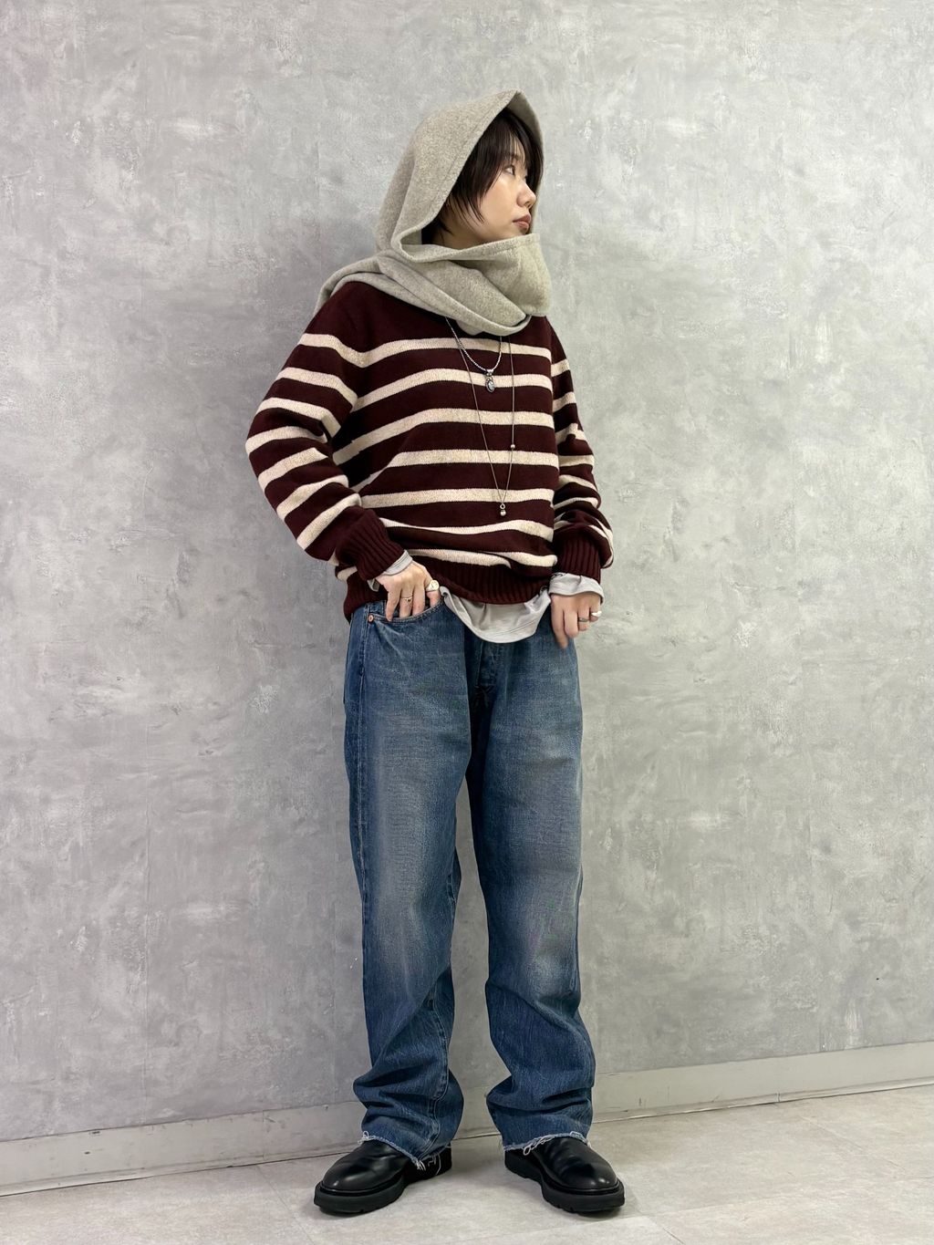 Modele Particulier ARMEN】WOOL STRIPE PULのコーディネートスナップ