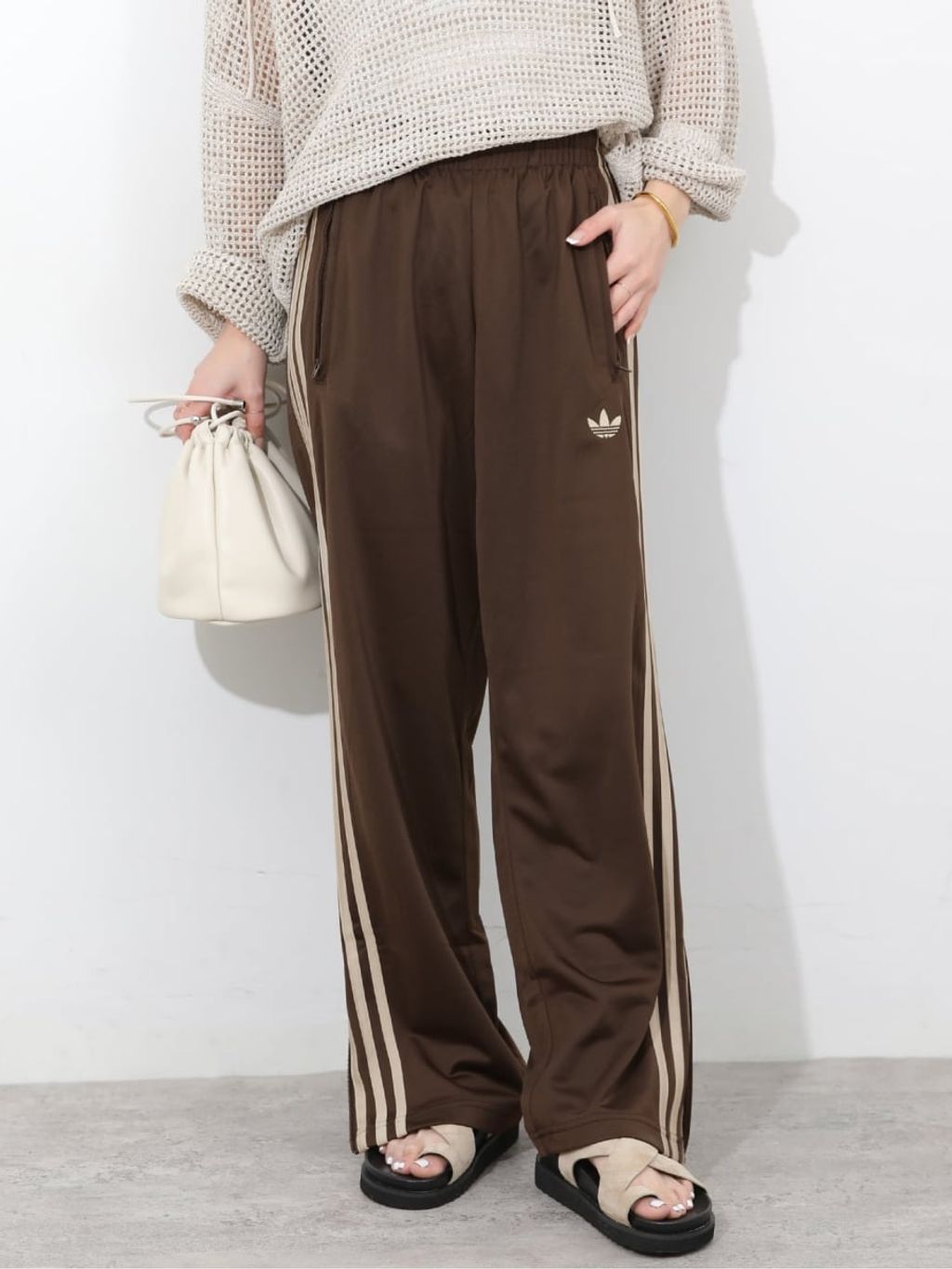 【希少90s美品】アディダス　デサント製 トラックパンツ トレフォイル ブラウン WEB/一部店舗限定》【adidas originals】FIREBIRD TP：トラックパンツ