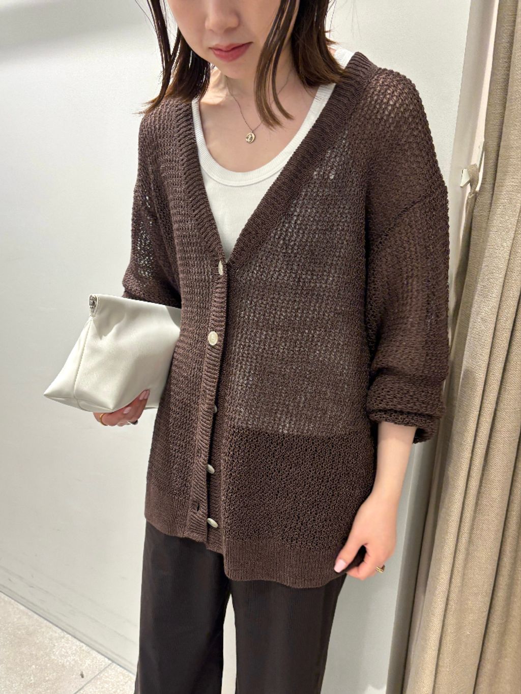 Plage / プラージュ | 2023SS | コットンシルク ポロカーディガン | ブラウン | レディース plage（プラージュ） ニット セーター Collar カーディガン レディース