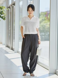 IENA LA BOUCLE Linen ワッフルニットポロシャツ（ニット／セーター