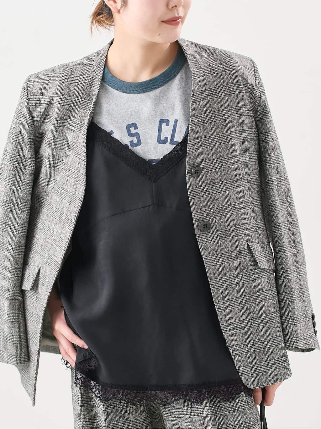 予約》ツイードグレンチェックジャケットのコーディネートスナップ