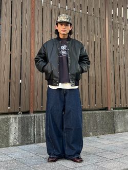 ゴートレザー アワード ジャケットのコーディネートスナップ（わたしょ