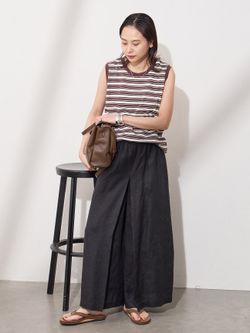 《WEB限定追加2》リネン タックキュロット ブラック サムネイル