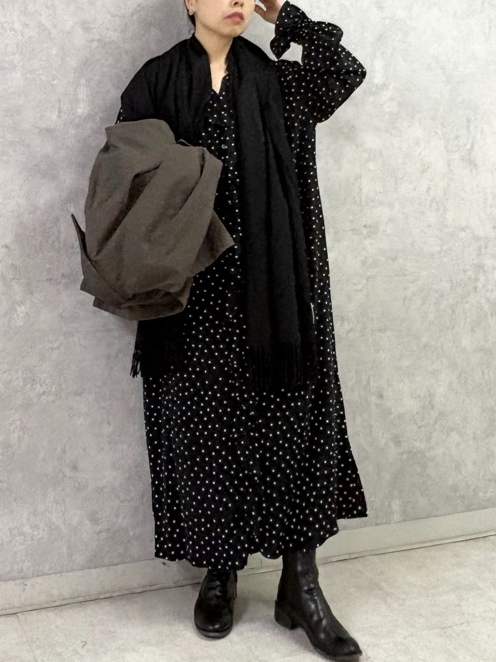 Cu/Rローン フリルパフワンピースのコーディネートスナップ（K.H