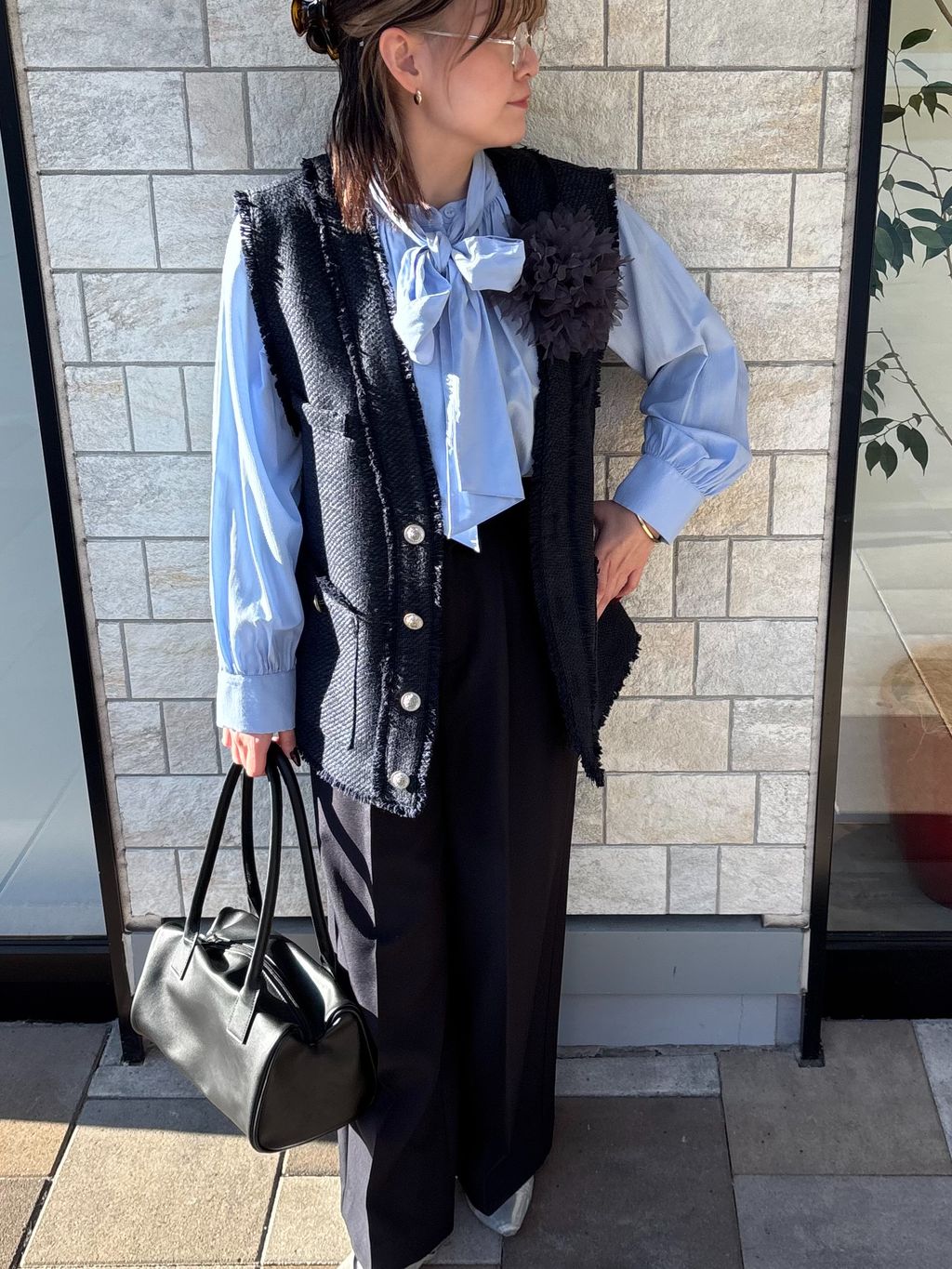 ウォッシャブル / 前開きツイードベストのコーディネートスナップ