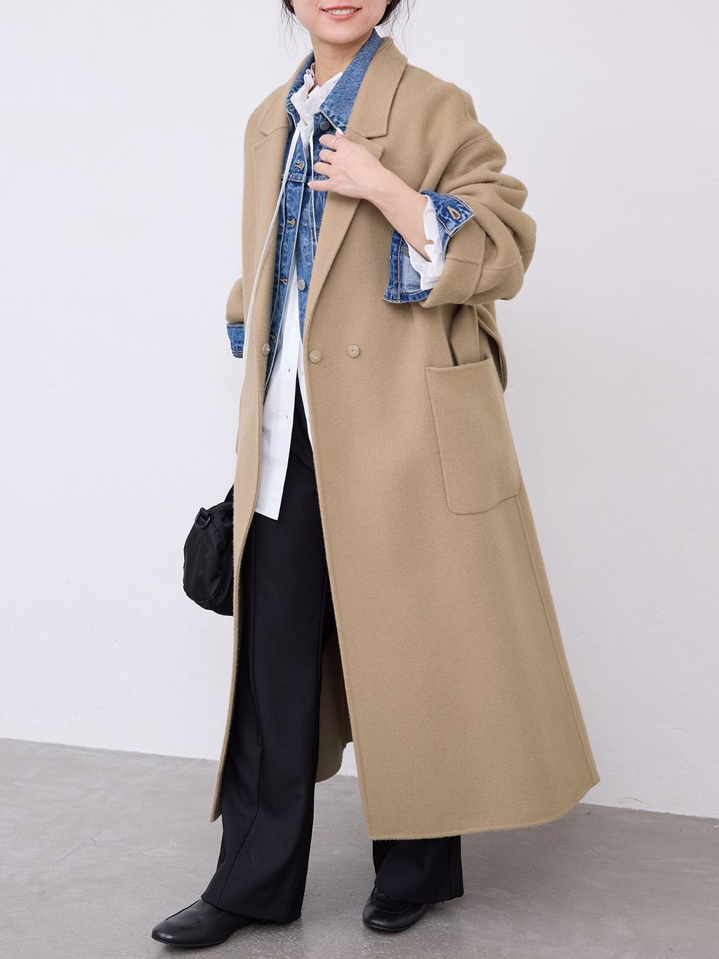 souple wool ダブルフェイスロングコートのコーディネートスナップ