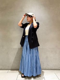 HYU ストライプギャザーフレアスカートのコーディネートスナップ（nara