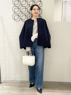 トリプルクロスライトクルーネックショートコートのコーディネート