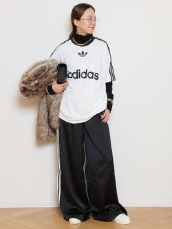 adidas/アディダス スナップパンツ ADIDAS/アディダス】SATIN WIDE LEG TRACK パンツ（BLACK）の