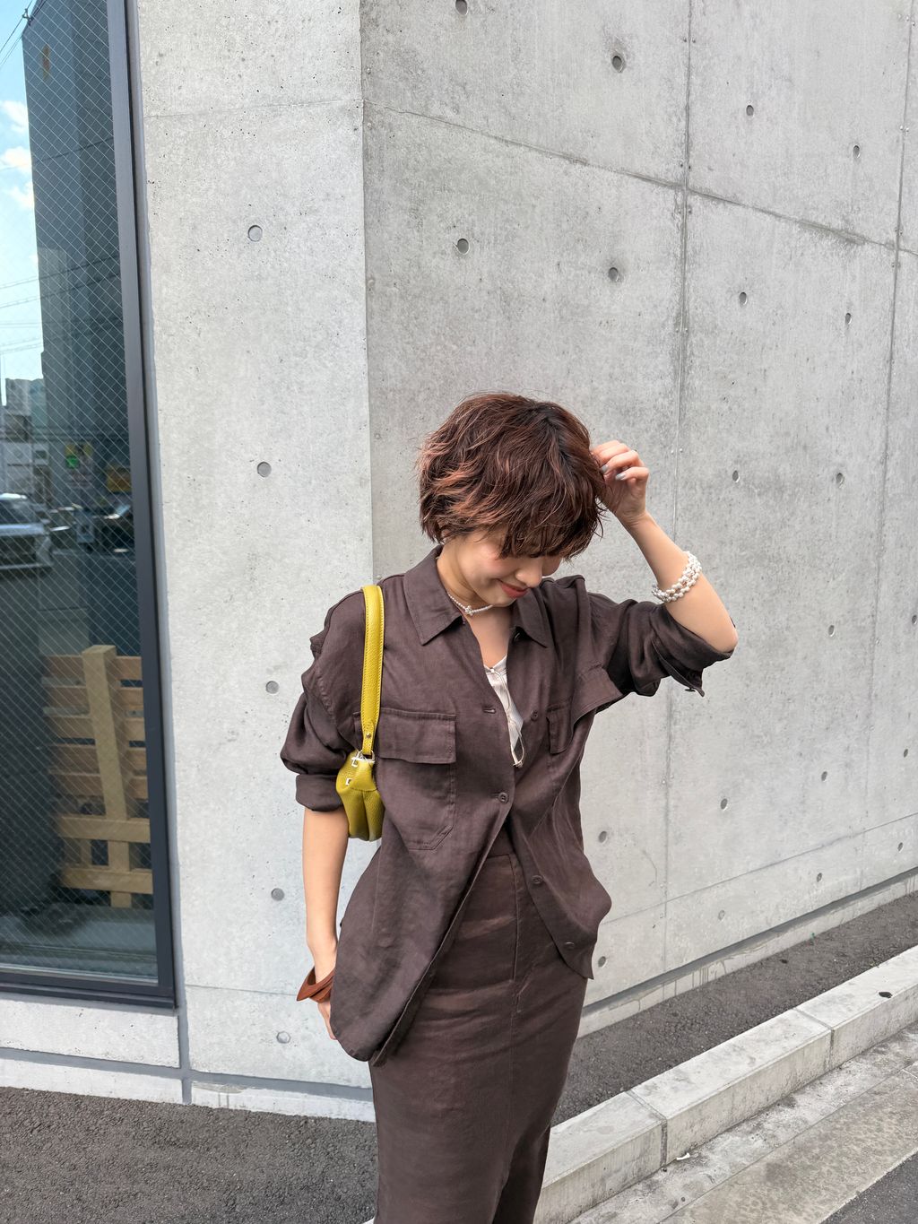 リネンストレッチIラインスカートのコーディネートスナップ（Rie 