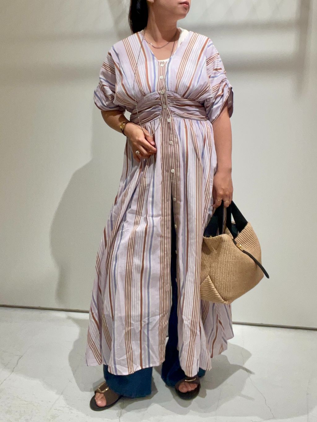 WEB限定 / 追加》ne Quittez pas Cotton Voile Stripe Waist Gather