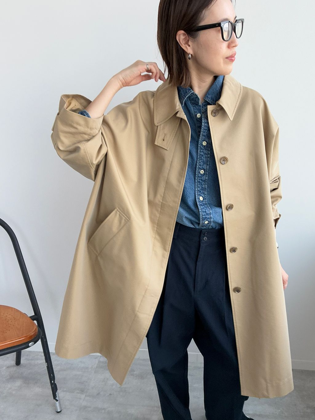 ネイビーのみWEB限定》ドルマンスリーブコートのコーディネート