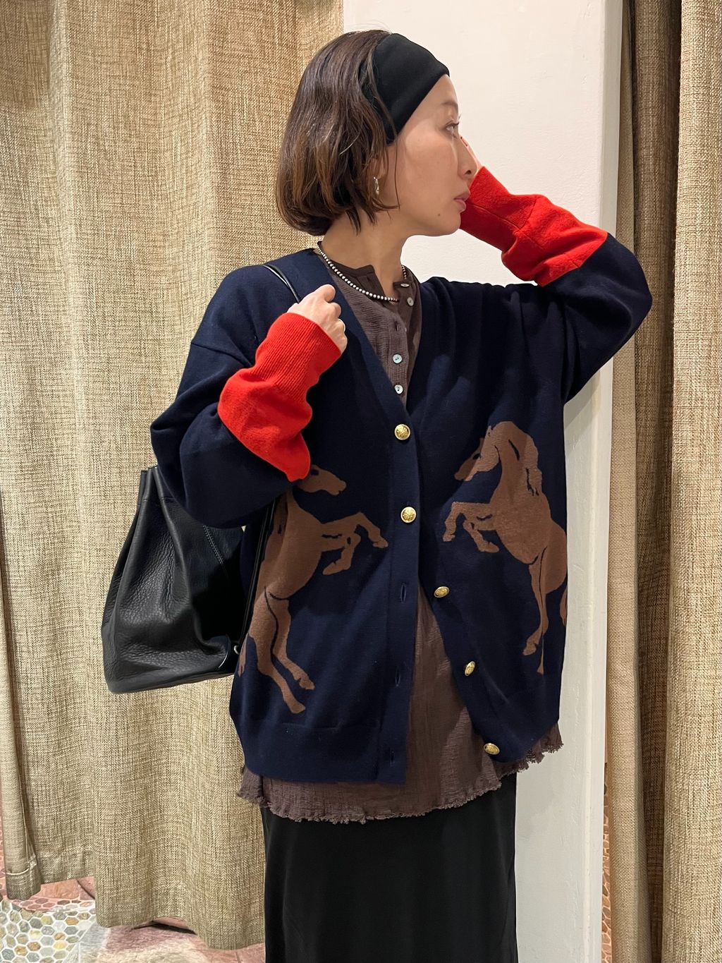 Horseインターシャ カーディガンのコーディネートスナップ（yoko